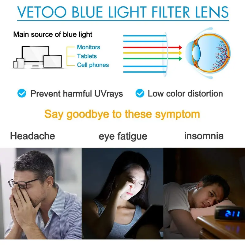 Vetoo Blue Light Filter Computer Glasses for Blocking UV Anti Headache Eye Eyestrain Vintage Eyeglasses, Unisex for Women and Men 2