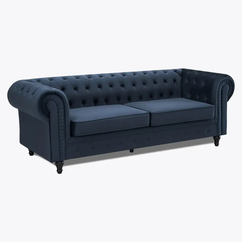 Chesterfield Velvet Fabric 3 Seater Sofa, Midnight Blue 0