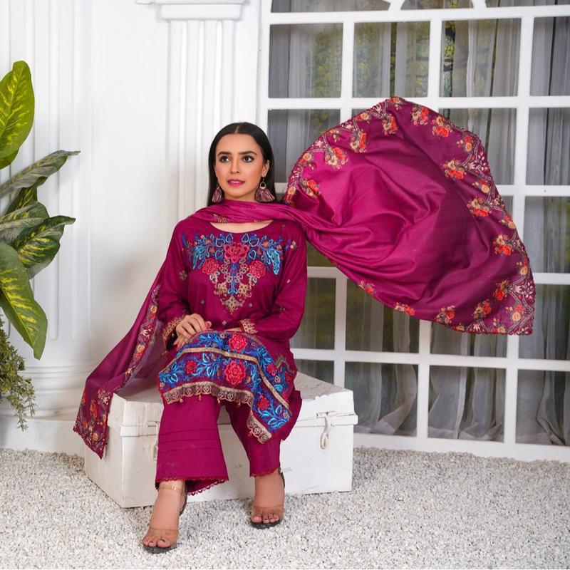SB By Momina Designer - 3 Piece Cotton Embroidered Kameez With Trouser | MB-02 | Comfort Comfortable 6