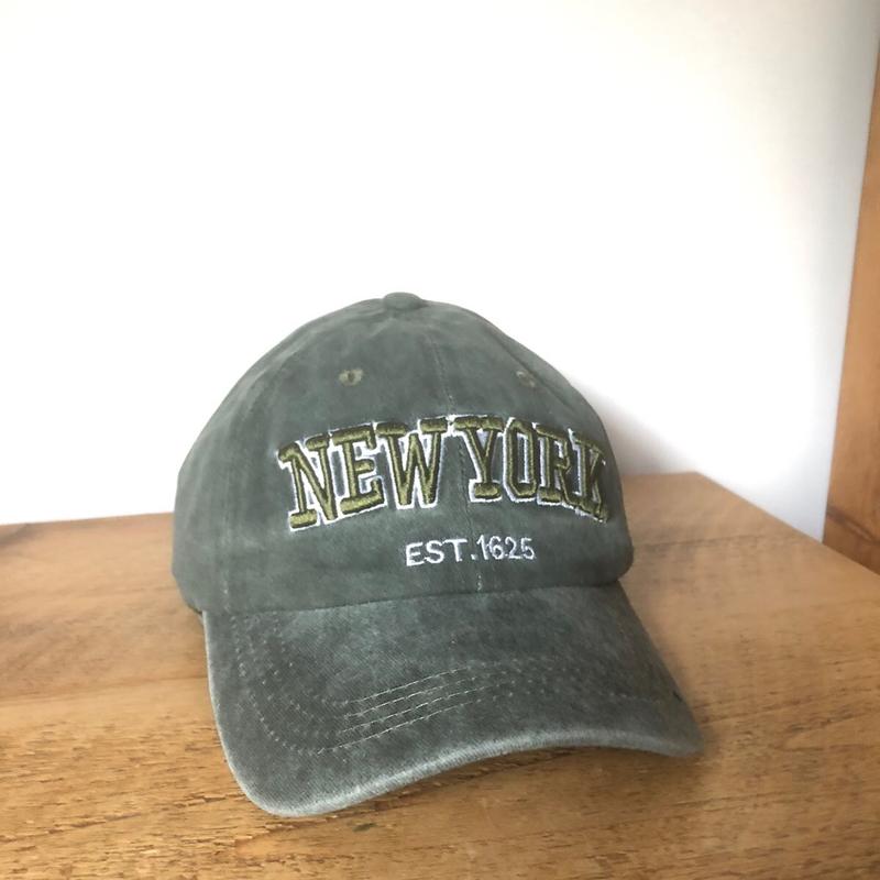 Adjustable Unisex Baseball Cap with New York Embroidered Design and Washed Green / Grey Effect cap cute 2
