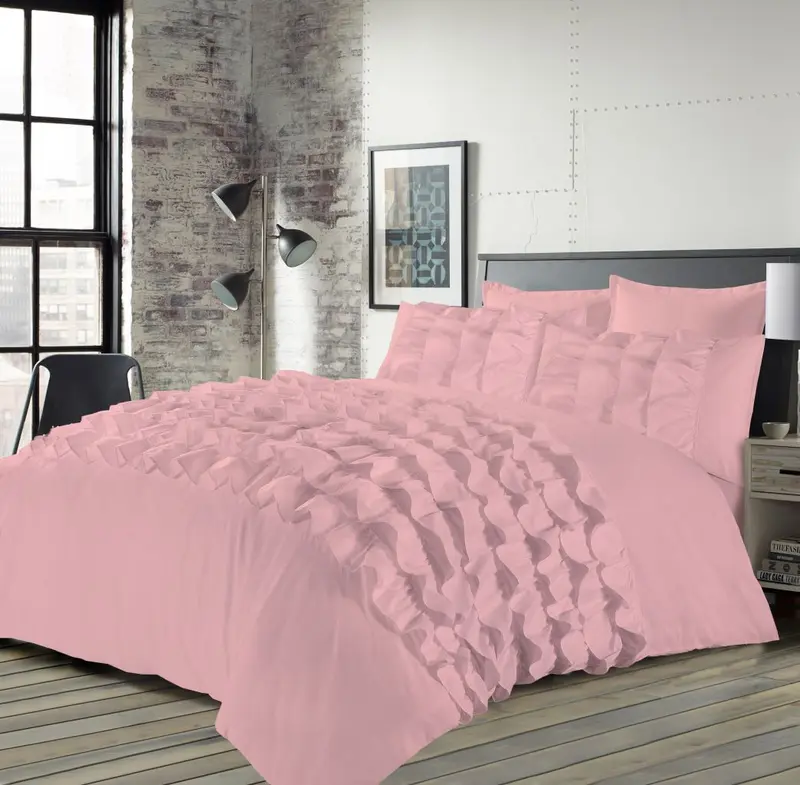 Frilled Duvet Quilt Cover Set Priscilla Polycotton Fancy Signature Luxury Bedding Single Double King Super king Size Silver Pink White Easycare 1