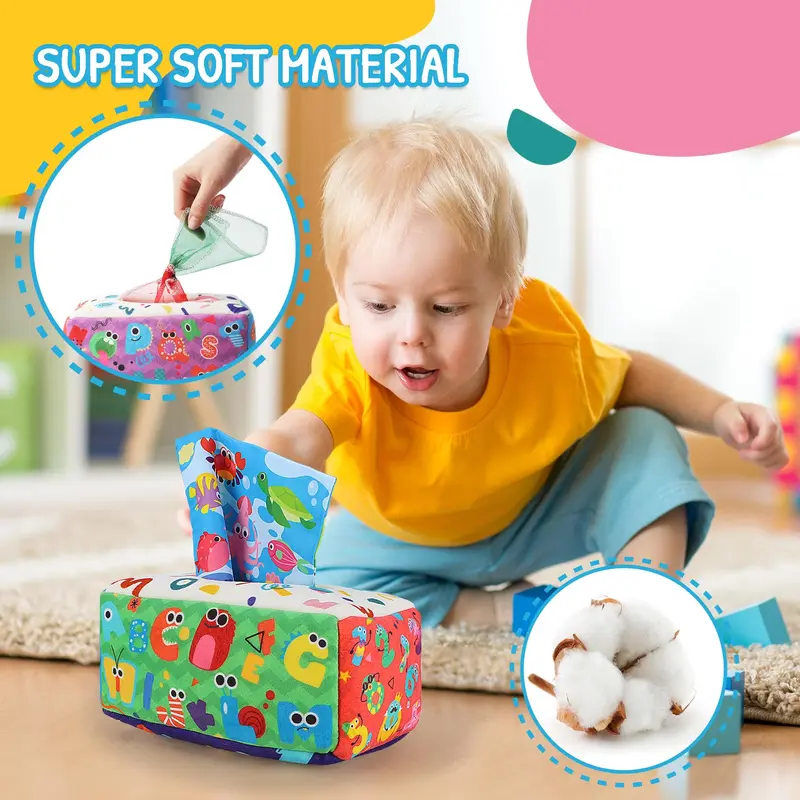 URMYWO Baby Toys 6 to12 Months, Baby Tissue Box Toy, Sensory Toys for Babies, Toys for 1 Year Old Boy Girl, Soft Crinkle Toys for Infant Toddlers, Stocking Stuffers, Baby Boy Girl Gifts 4