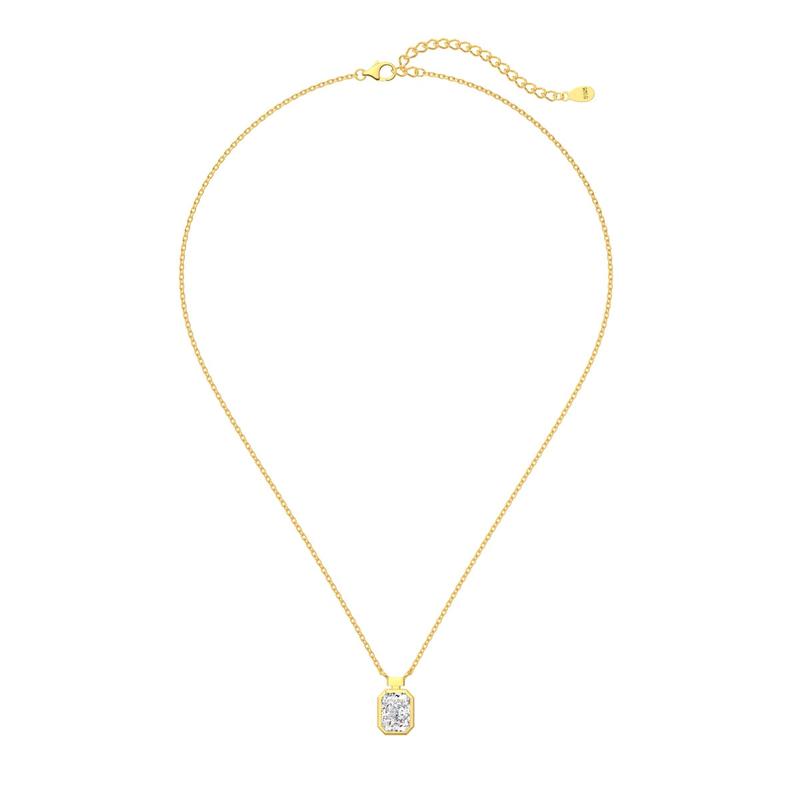 Gold Rectangular Pendant Necklace with Zirconia Stone - 925 Silver 2
