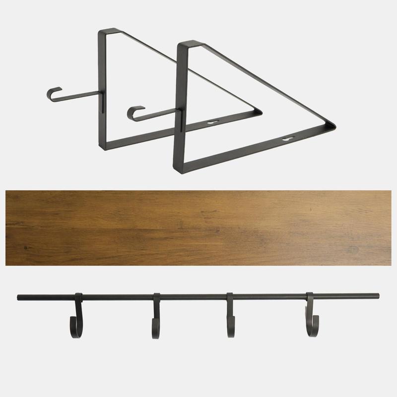 OHS Wall Mounted Home Kitchen Decor Hanging Wooden Shelving Cup Display Hook Unit 4