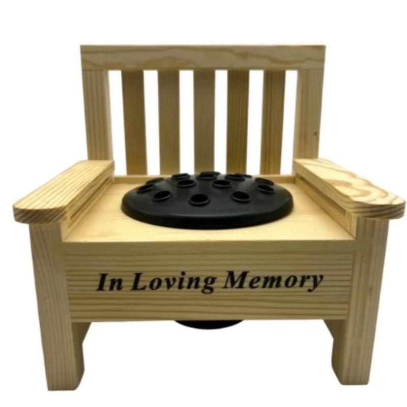 Wooden Bench With Black Grave Insert Flower  Holder Pot Memorial Vase Tribute Ornament decor 7