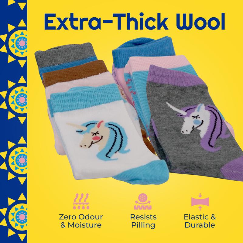 Sunny Socks - 6 Pack Kids Thermal Socks - Unicorn Socks for Girls - Warm, Thick, Cosy Winter Socks - Soft, Comfortable, Fun Design - Wool Socks for Hiking, Walking & Outdoor Activities 3