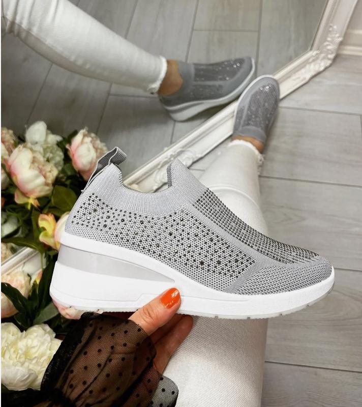 LADIES WOMENS DIAMANTE SOCK WEDGE SNEAKERS CLASSIC JOGGING PUMPS SHOES TRAINERS 3