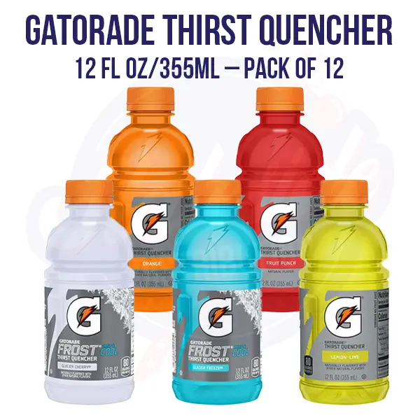 Gatorade Thirst Quencher 12 fl oz/355ml – Pack of 12 - Sports Drink Beverage Fruit Energy  Sweet (BBD on the Description)