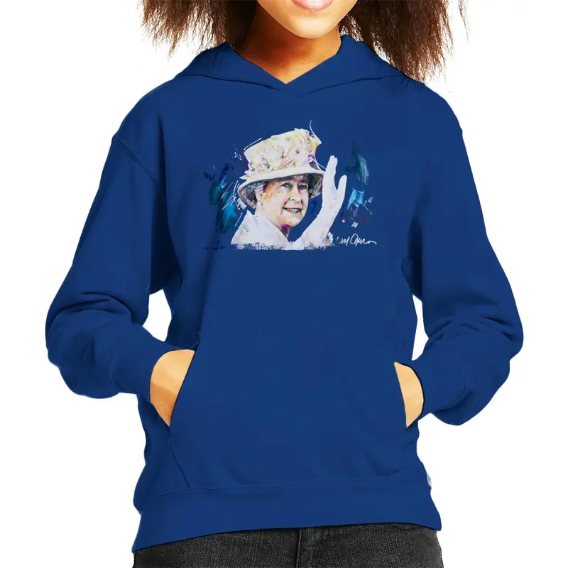 Sidney Maurer Original Portrait Of Queen Elizabeth Floral Hat Kid's Hooded Sweatshirt 4