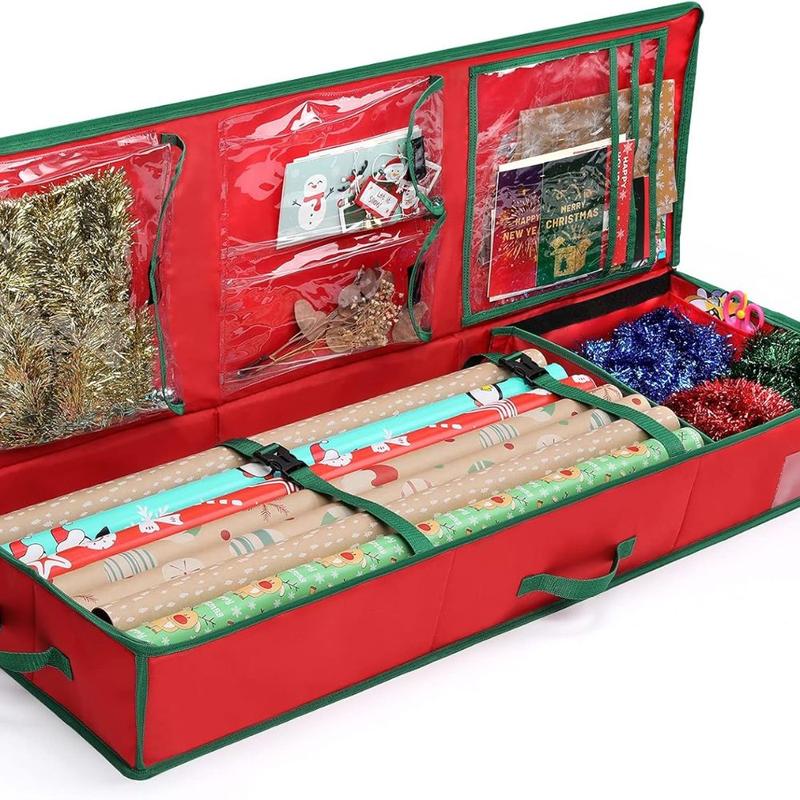 Christmas Wrapping Paper Storage Bag Fits 24 Rolls 42" Gift Wrap Organiser for Christmas Decorations,600D Oxford Fabric Wrapping Paper Holder for Storing Rolls,Ribbons 0