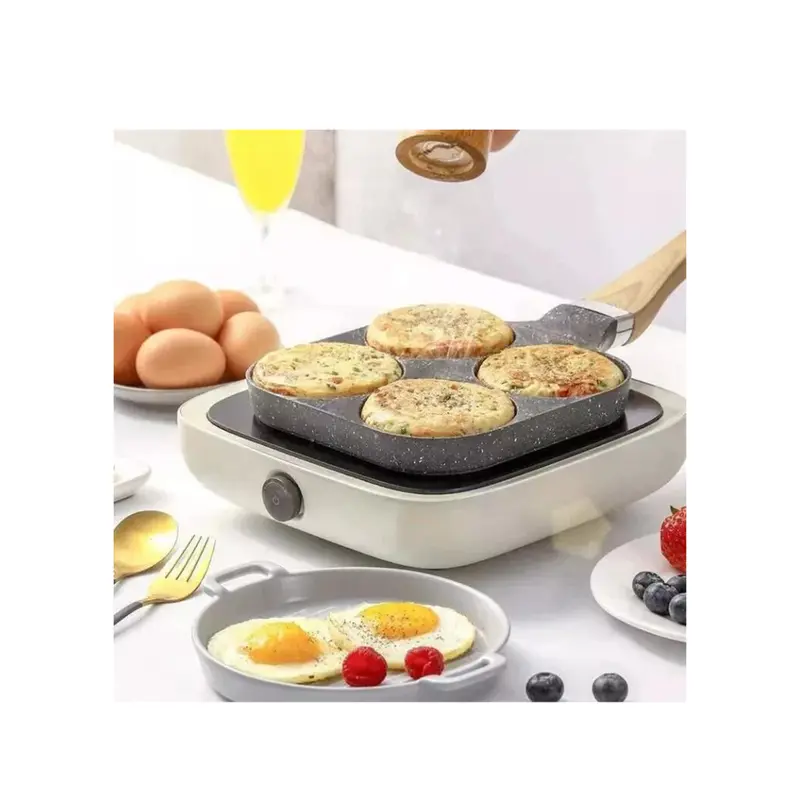 4 Hole Frying Pot Pan Non-stick Egg Pancake Steak Hamburg Omelet Pan Breakfast Frying Pan Cooker Cookware 4