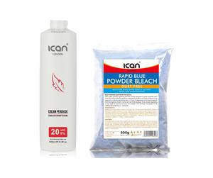 ICAN LONDON PROFESSIONAL CREAM PEROXIDE 20 VOL 6% 1000 ML + RAPID BLUE POWDER BLEACH 500 G COMBO SET