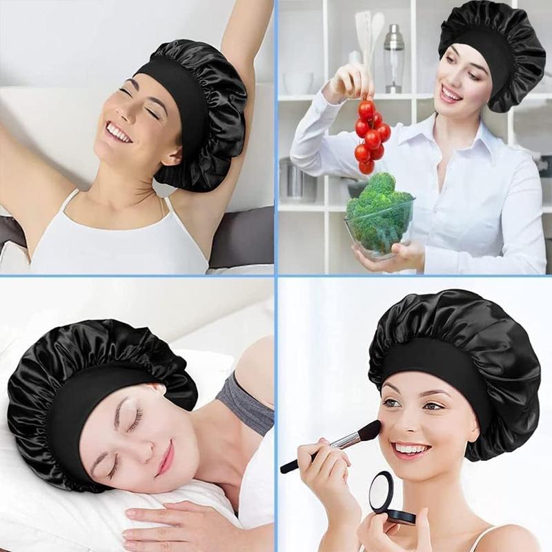 Product Introduction of Silk Hair Wrap for Sleeping, Hair Bonnet, 1pcs Night Sleep Cap for Women Girls, Hair Care Head Cover Elastic Hat for Black Curly Hair. Accessory Shower 4