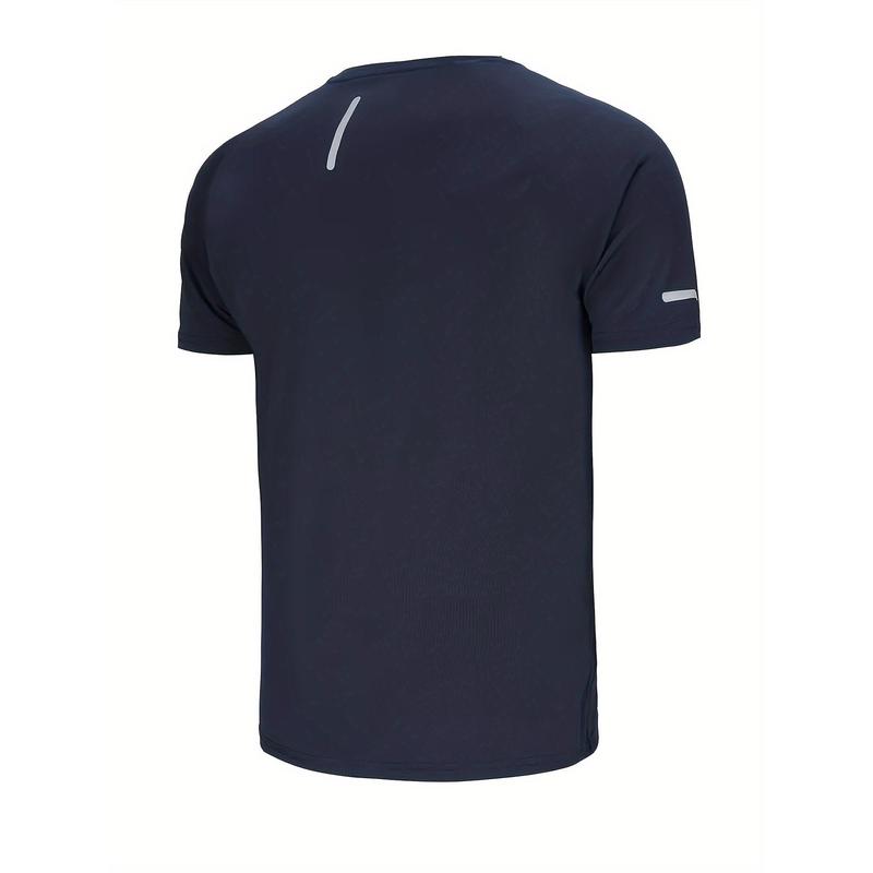 4pcs Men's Premium Solid Sports T-Shirts - Breathable Quick-Dry Crew Neck Tees for Gym Fitness Running - Moisture-Wicking Reflective Strips for Enhanced Visibility 5