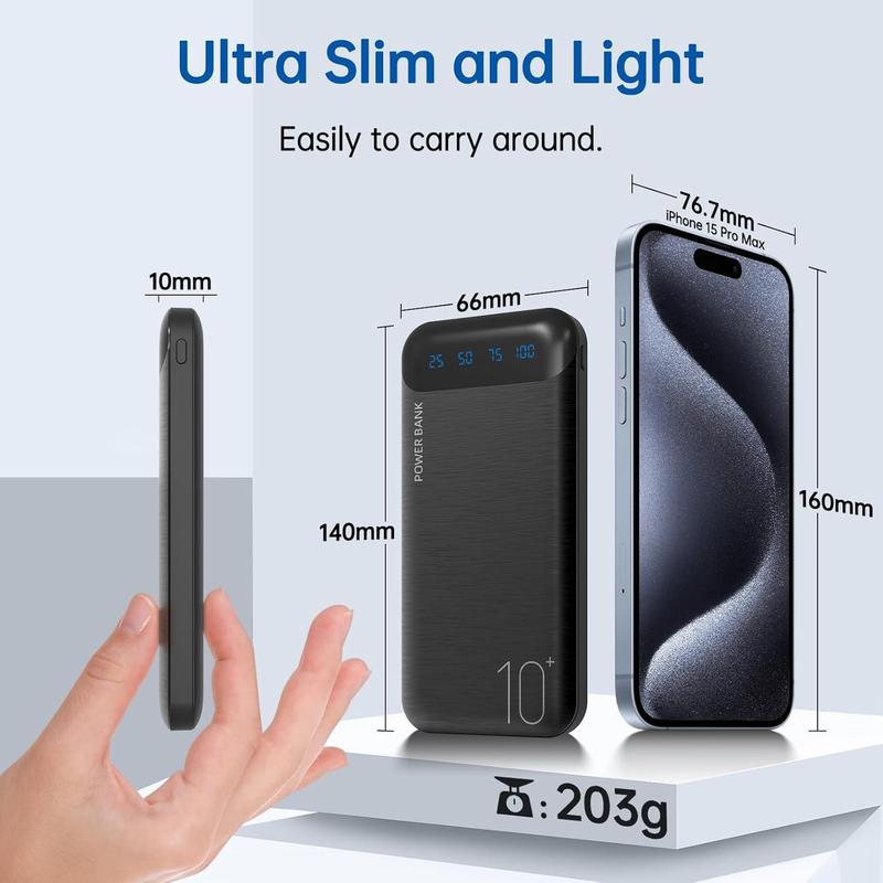 Power Bank 10000mAh Portable Charger Slim External Battery Pack with 2 USB 2.4A Outputs and USB C in/Out Compatible 1