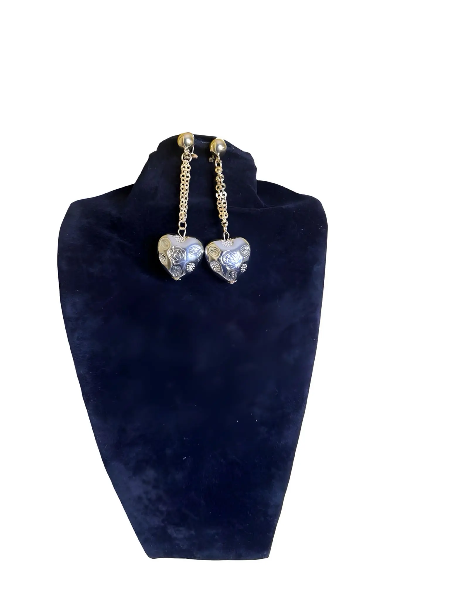 Dangle Heart Earrings, Silver and Plated Gold