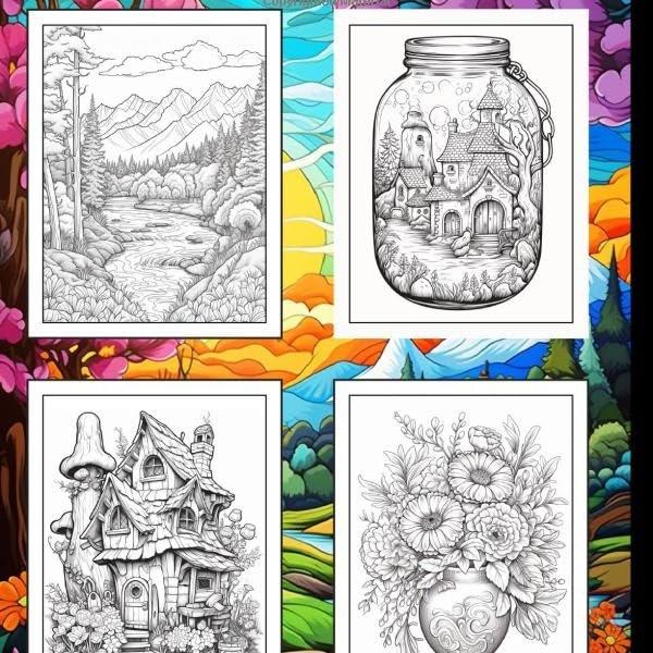 Product Introduction of Anxiety Relief Coloring Book For Adults: Large print adult colouring book with flowers mushrooms, landscapes and more / 50 Stress relieving designs for men and women 4