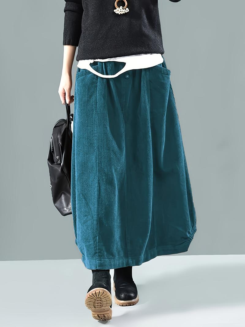 Product Introduction of Button Detail Elastic Waist Skirt, Casual Dual Pockets Cocoon Skirt For Spring & Fall, Women's Clothing Womenswear Bottom 4