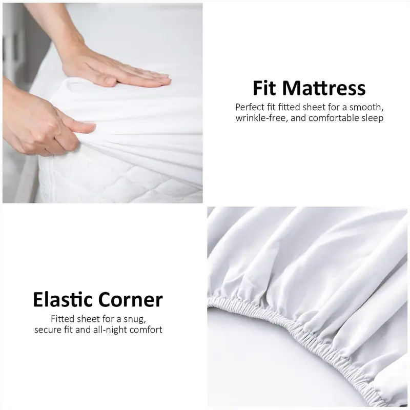 Fitted Sheet Single Bed (91 x 193cm) - White Bedding Sheets - Plain Dyed Microfiber Bed Sheets Single - (10 inch) 25cm Deep Pocket Bottom Sheet - Easycare - Wrinkle & Fade Resistant 5