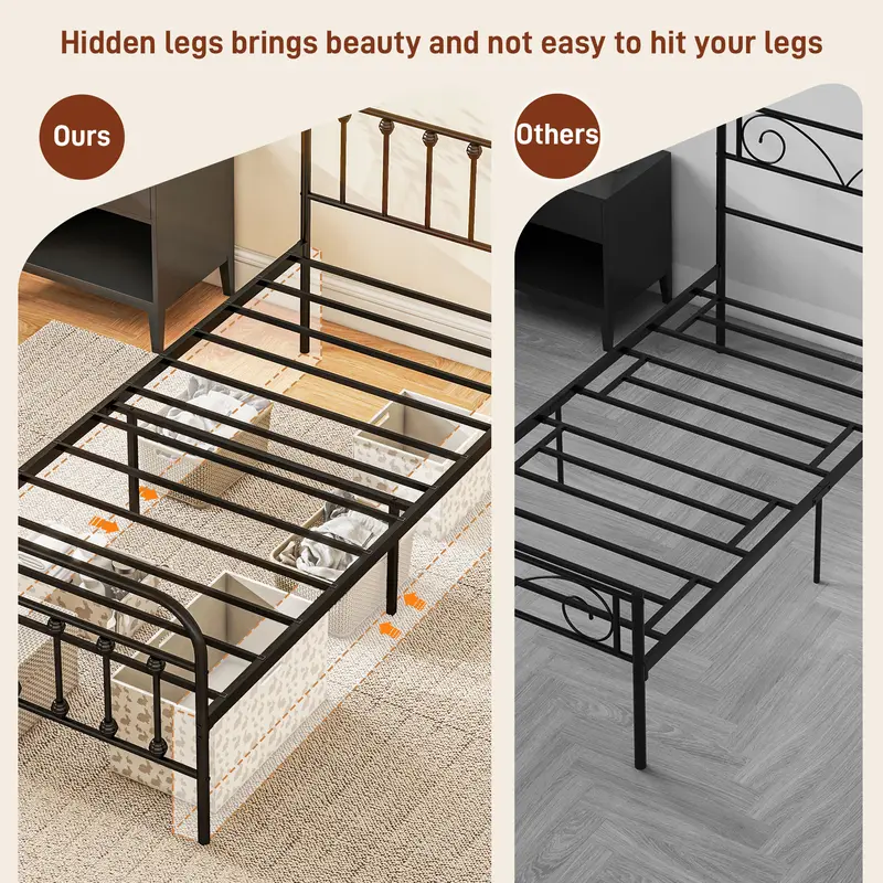 HOMCOM 3ft Single Bed Frame with Underbed Storage, Metal Platform Bed frame with Tall Headboard, Footboard and Steel Slat Support, No Box Spring Needed, Easy Assembly, Black 7