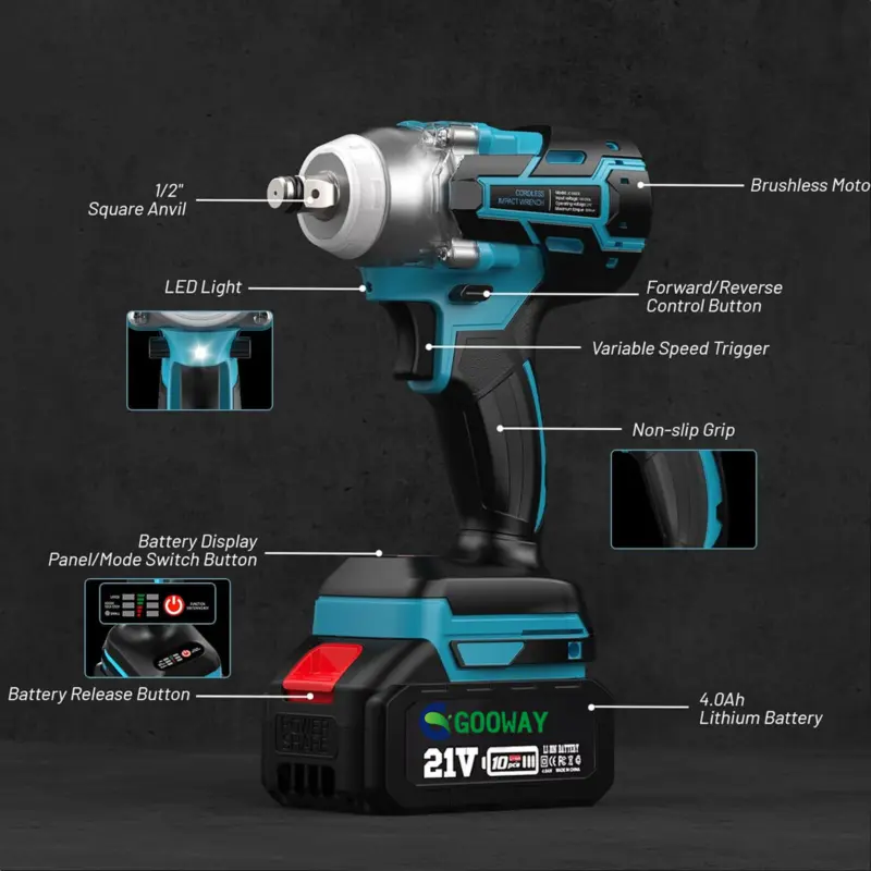 2-3 days arrival🔧For car repair, 21V cordless electric impact wrench, wheel nut gun + 2x4.0Ah batteries cordless  pressure  washer pressure  washer  hose hex  strap 4