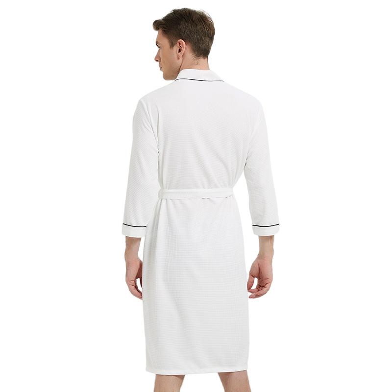 2025 Spring and Autumn New Pajamas Three-Quarter Sleeve Waffle Bathrobe Men's Plus Size Loungewear Sleepwear 1