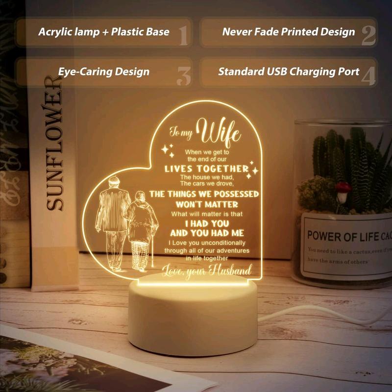 Valentines Gifts for Wife - Engraved Acrylic Night Light Present for Wife, Wife Birthday Gifts from Husband, Romantic Christmas Wedding Anniversary Valentines Day Gifts for Her 3
