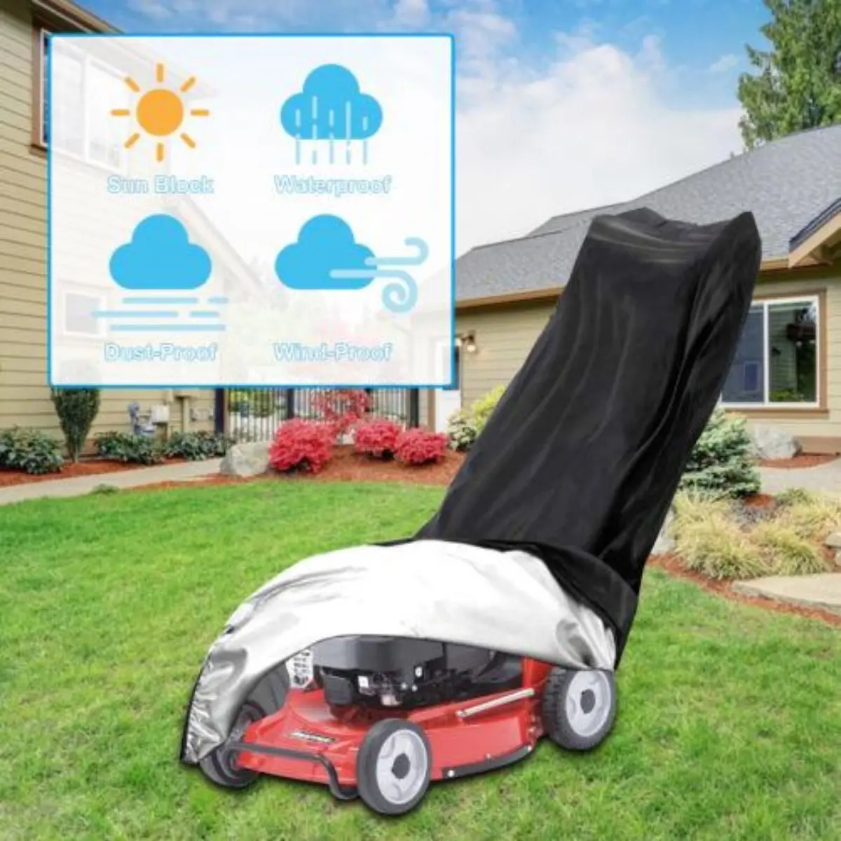 【ATRACTIVOLL】Waterproof Heavy Duty Lawn Mower Cover UV Protection Outdoor Garden Equipment for Lawnmowers