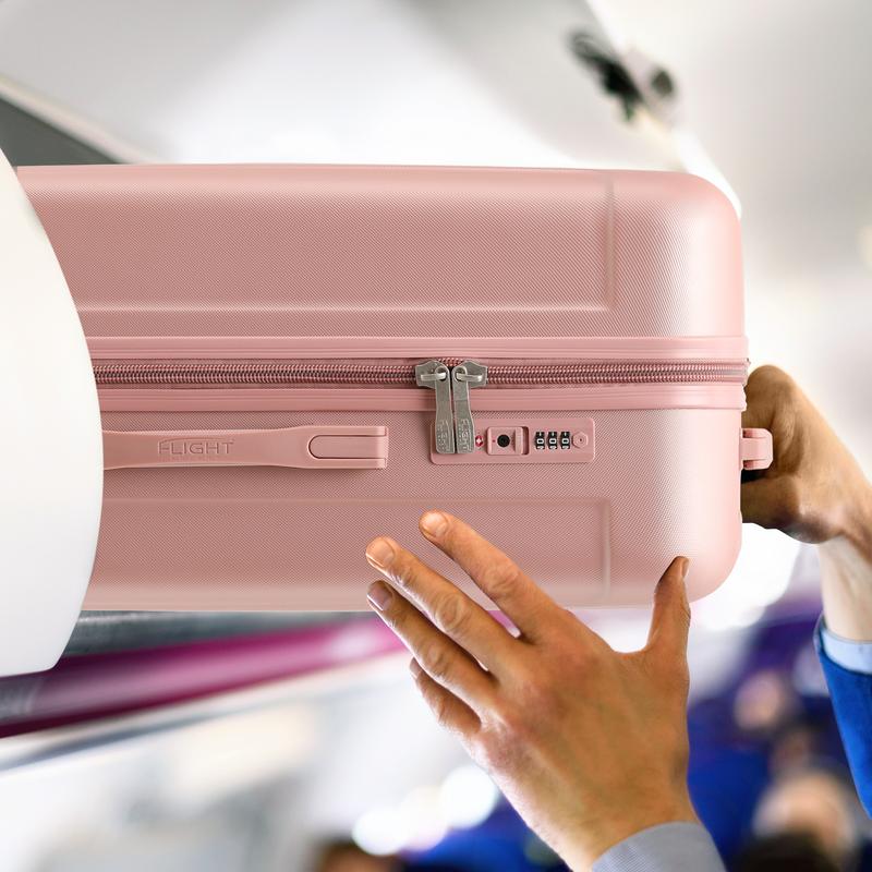 Flight Knight Hard Shell  ABS Outer Check in Carry On Suitcases - Vertical Lines with Curve - Rose Gold 5