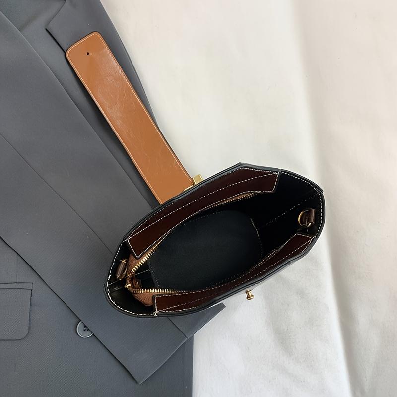 [Elegant Bucket Bag] Elegant 1pc Bucket Bag for Women - Solid Color Crossbody with Removable Strap, Zipper Closure, Edge Paint Detail, Unlined - Versatile for Daily Use & Special Occasions 2