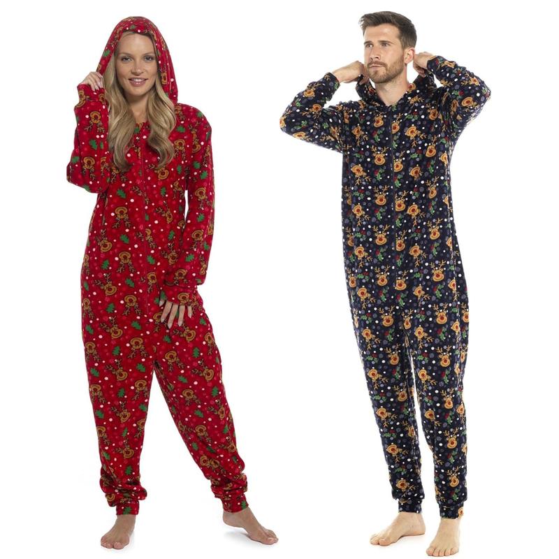 Kraftd Unisex Christmas Hooded Pyjamas - Festive All-in-One Loungewear for Men & Women | Couples Matching Xmas Onesies 0