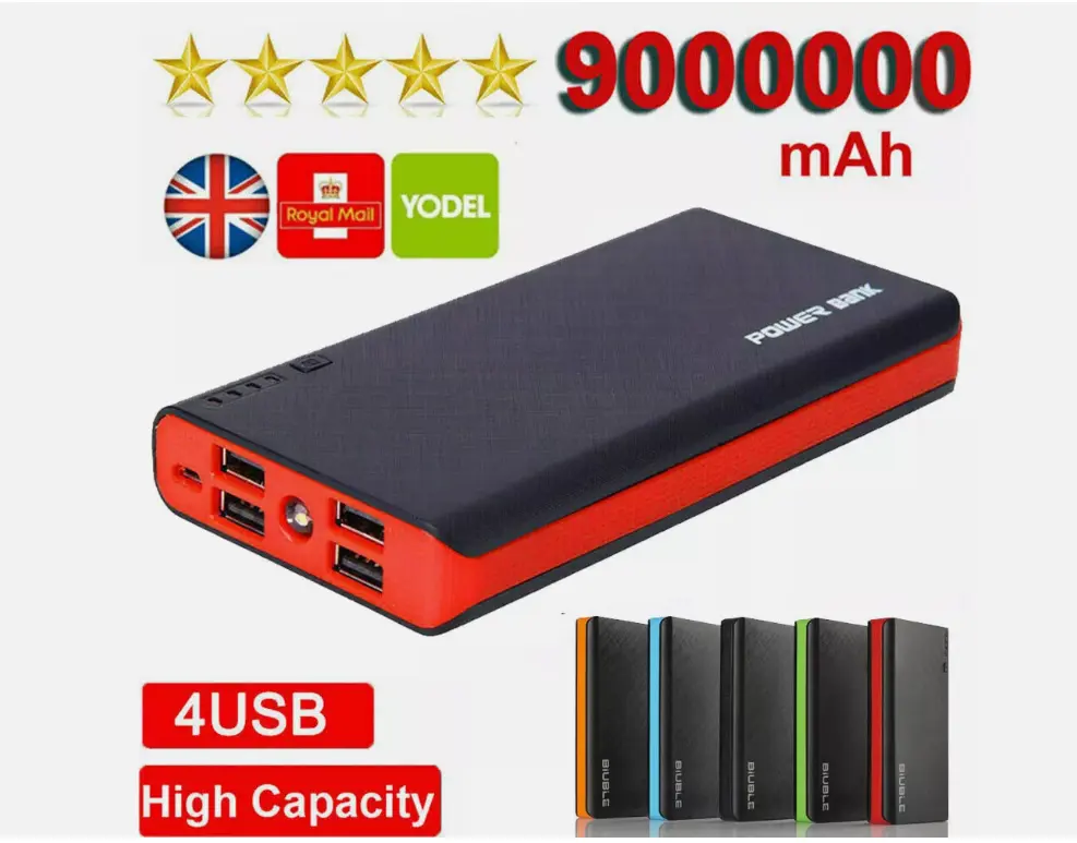 9000000mAh Power Bank 4 USB LED Fast Charger Battery Pack for Mobile Phone Smartphone