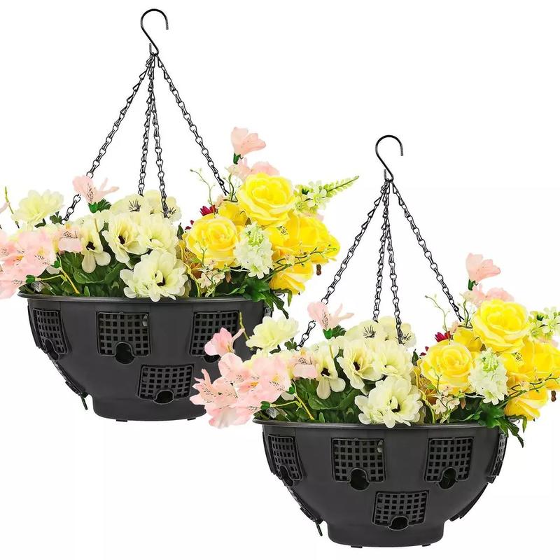 Product Introduction of 2 x Easy Fill 15" Inch Plastic Hanging Basket Black 12 Hole Tough Garden Flower 5