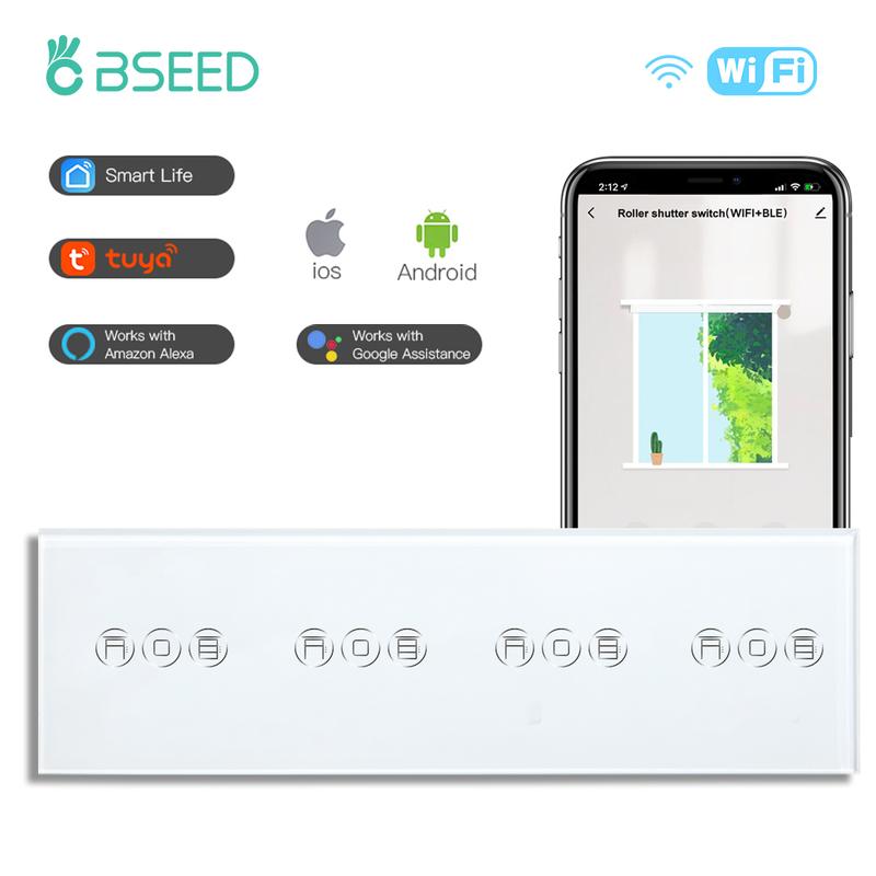 BSEED Wifi Shutter Switches APP Control Led Smart Blind Series White Glass Panel Support Tuya Google Smart Life Roller Shutter 6