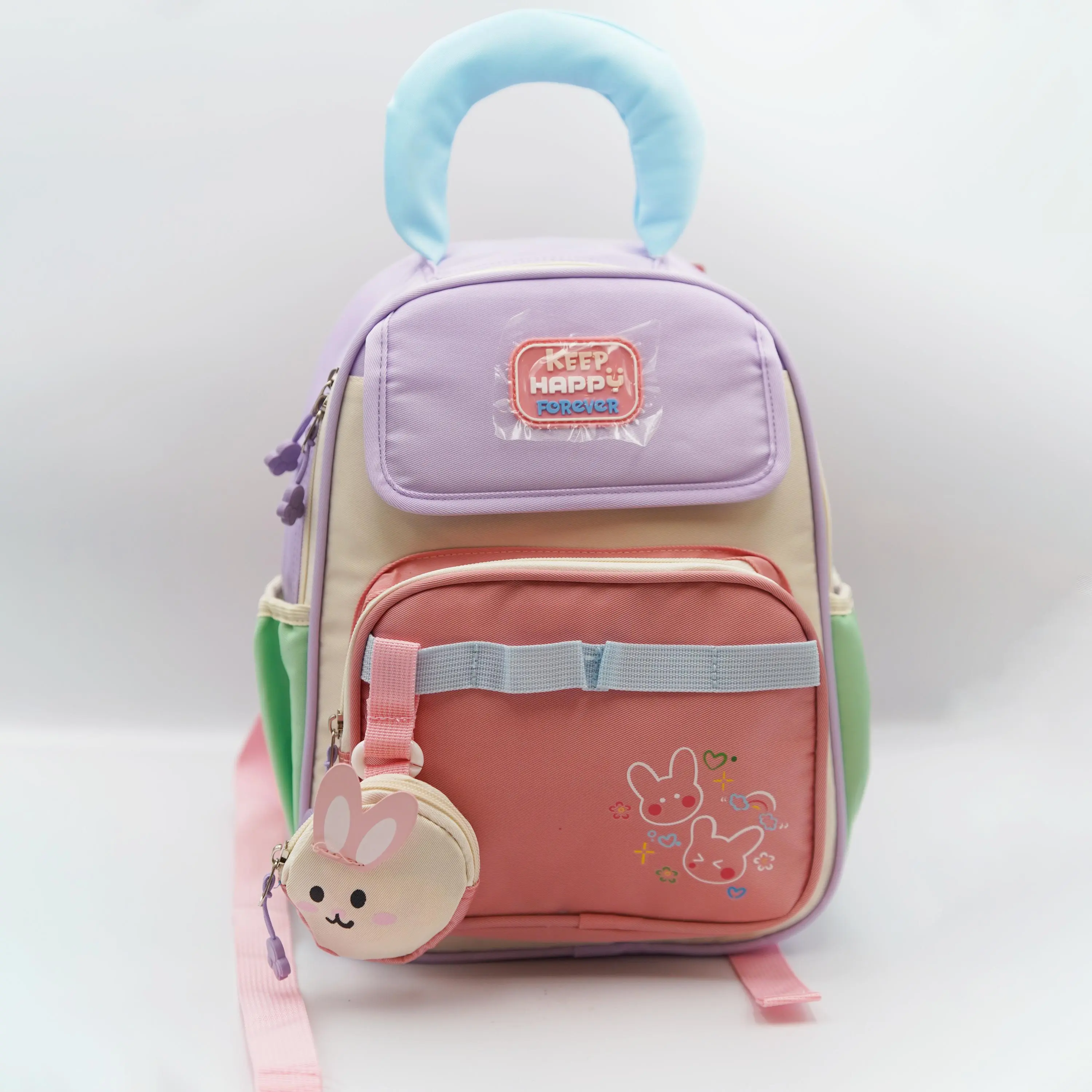 Colorful Kids School Bag – Baby Pink, Ivory, Purple, Blue & Green, Durable, Comfortable & Spacious with Cute Pockets for Books, Toys & Essentials, Perfect for Back-to-School