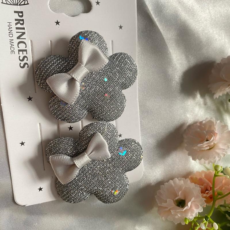 Flower shaped soft shiny bow style Pair of hair pins for girls fashion 6 colours 6