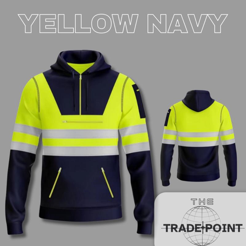 Hi Visibility Quarter Zip Hoodies Workwear Menswear Reflective Stylish Outdoor Sweatshirts Tops Pullover Long Sleeve Stripe Striped 2