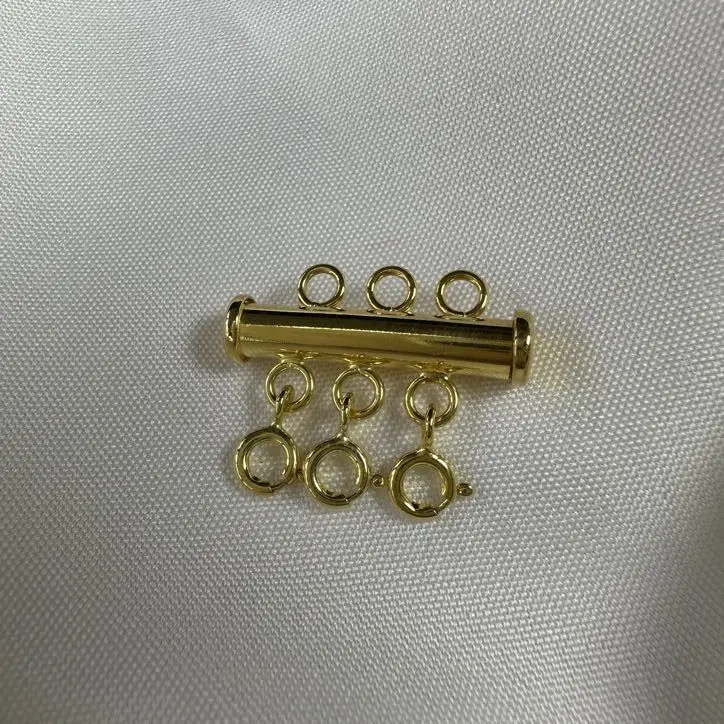 Gold Plated Sterling Silver 3 Row Bolt Ring Layer Necklace Clasp 6