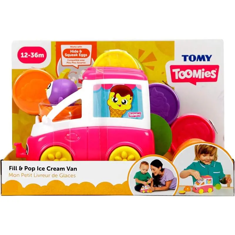 Tomy: Toomies - Fill and Pop Ice Cream Truck with Hide and Squeak Egg - Educational Push-Along Play Toy for Toddlers 2