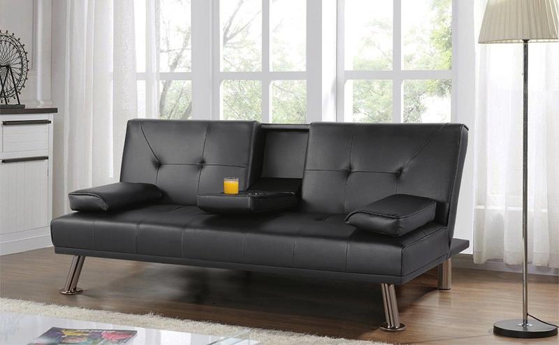 Product Introduction of Yaheetech Click Clack Sofa Bed Faux Leather 3 Seater Sofa Couch Living Room/Spare Room/Guest Room Bed Settee With Cup Holders Black 0