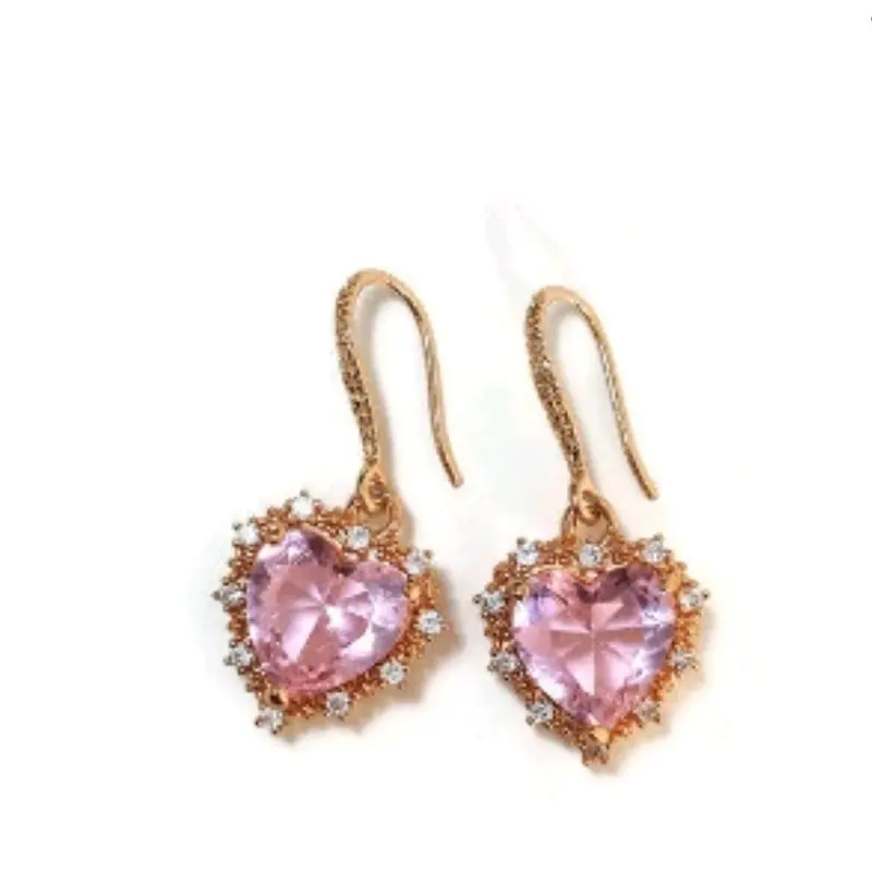 gold colour filled pink heart earrings,viral golden pink earrings,rose pink golden earrings,crystal earrings,gift for her, graduation gift, wedding gift, birthday gift, antique golden heart earrings. 1