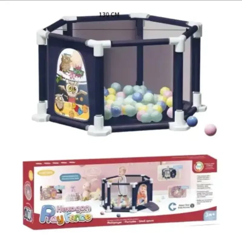 Baby Playpen, 6-Panel Portable Safety Play Yard with Breathable Mesh, Basketball Hoop, Pull Ring, and Balls at 7