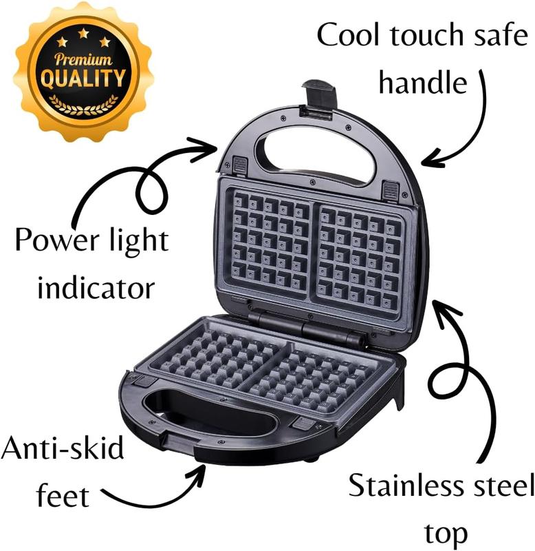 Domestic King 3 IN 1 Snack Maker Waffle Machine, Sandwich & Toastie Maker, Panini & Grill Press, Interchangeable Non-Stick Plates 2