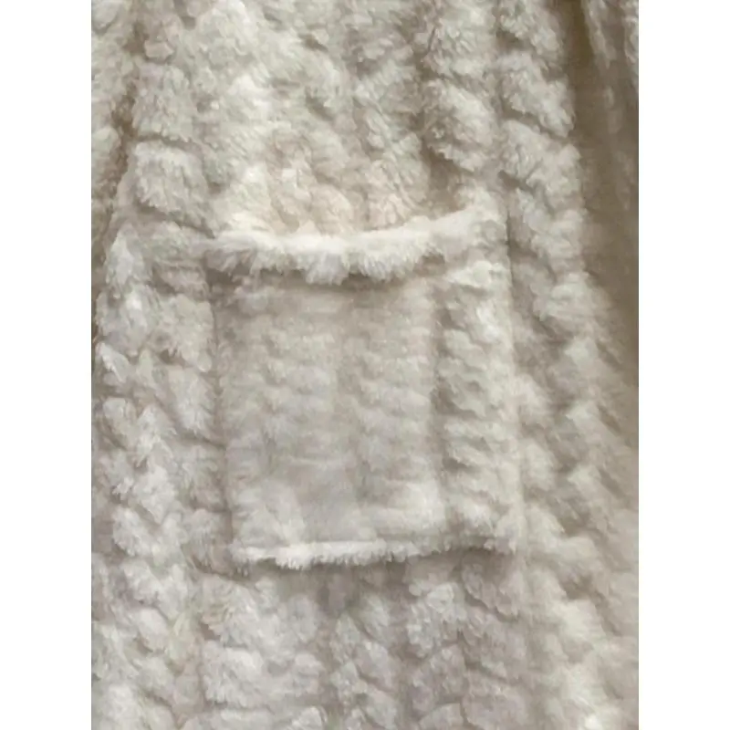 Women's Solid Color Pocket Belted Hooded Fuzzy Bathrobe, Casual Long Sleeve Warm Dressing Gown, Ladies Sleepwear for Fall & Winter 7