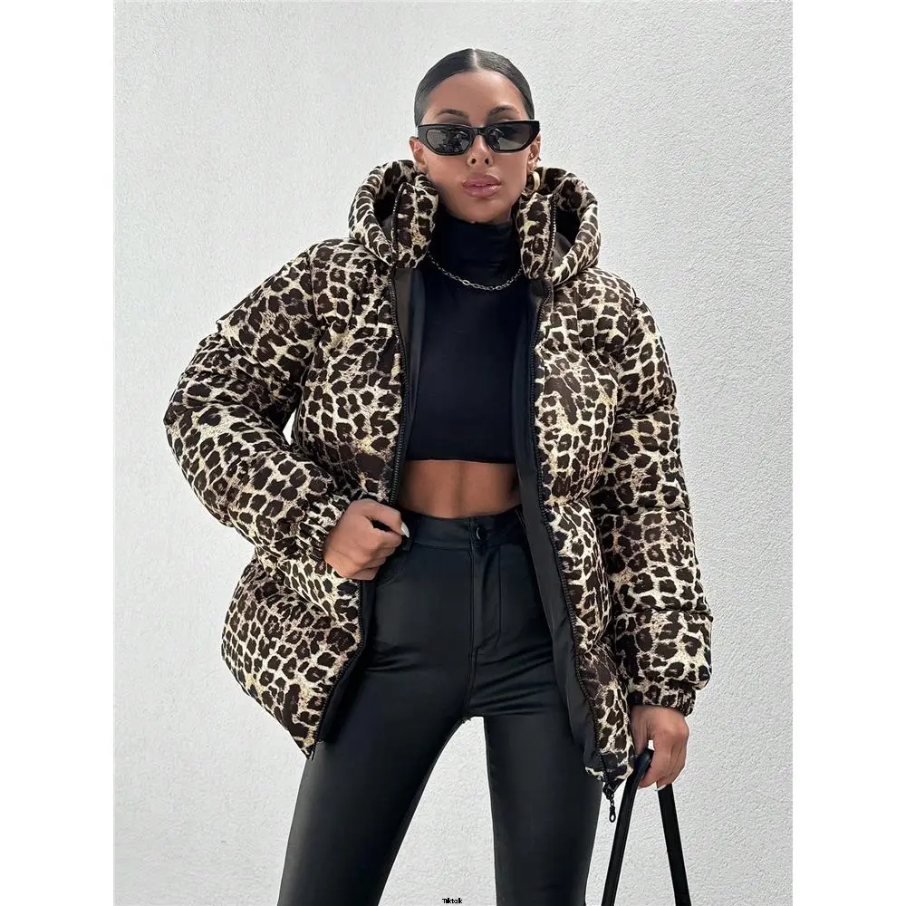 Jacket winter warm high quality leopard print fashion print functional down