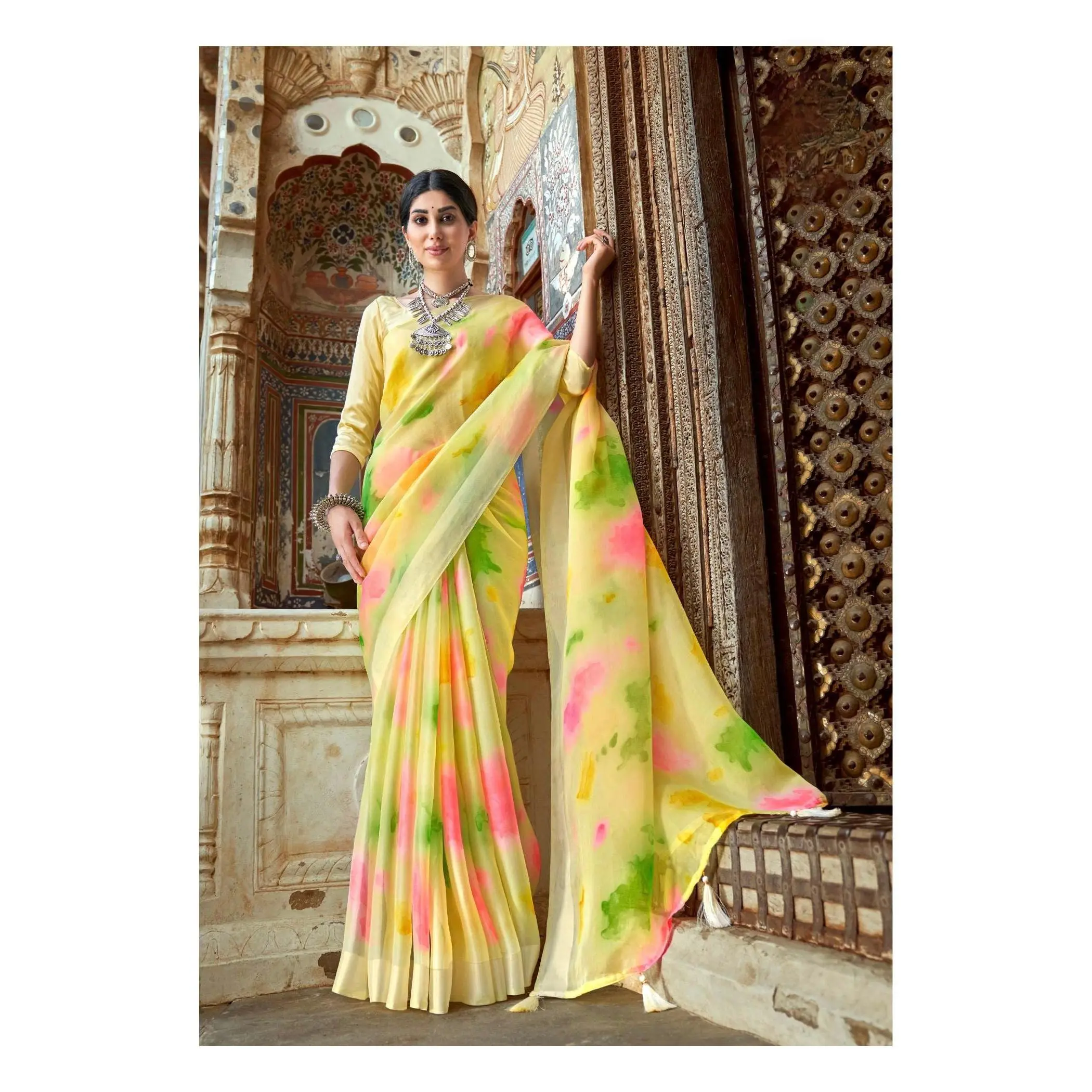 Organza silk saree with fancy prints