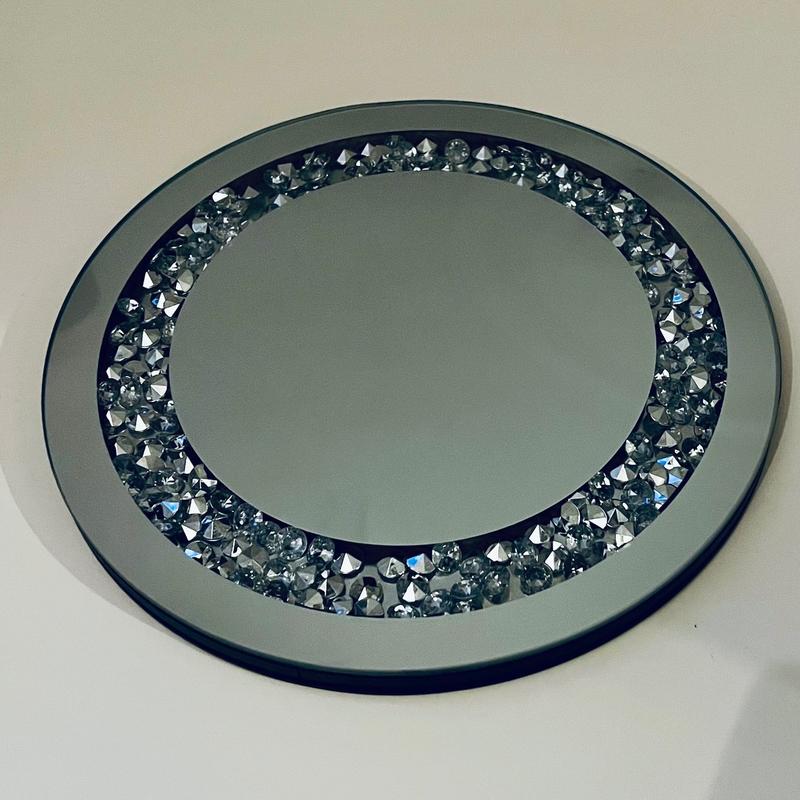 Crystal mirror plate diamonte candle plate 1