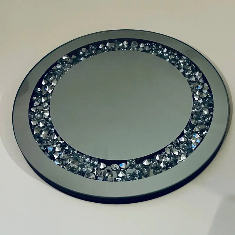 Crystal mirror plate diamonte candle plate 0