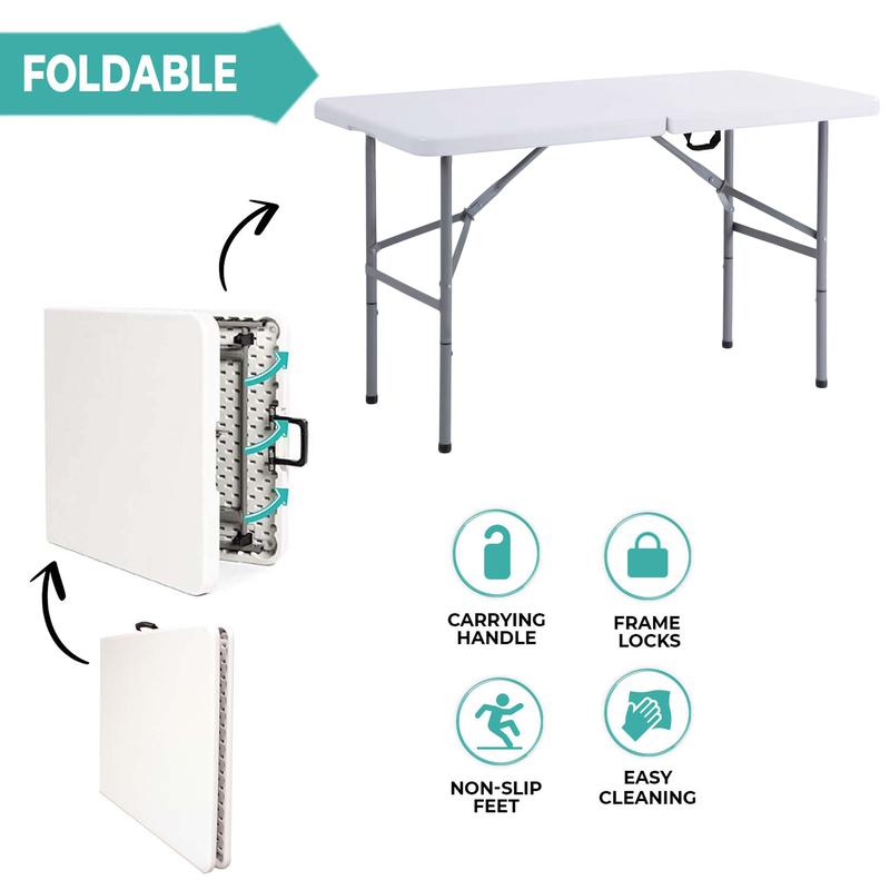 Crystals Folding Table - Strong Steel Frame, 4FT Heavy-Duty, Portable Plastic, Ideal for Outdoor Use 3