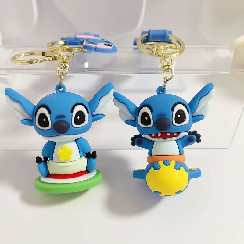 Stitch PVC Keychain Set - Non-Braided, Durable Cartoon Character Key Rings, Cute Backpack Charms, Ideal for Christmas & Halloween Gift Ideas - Pack of Multiple Designs 3